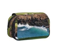 JEJEA Federmäppchen mit Hawaii-Strand-Motiv, bedruckt, für Bleistifte, Make-up, Mehrzweck-Organizer-Box für Erwachsene, Schwarz , Einheitsgröße, Kulturbeutel