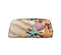 JEJEA Federmäppchen mit Muscheln am Strand, großes Fassungsvermögen, Federmäppchen, Schreibwaren, Stifttasche, vielseitige Make-up-Tasche, silber, Einheitsgröße, Kulturbeutel