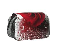 JEJEA Federmäppchen mit rotem Rosen-Blumendruck, Federmäppchen, Halter für Bleistifte, Make-up, Mehrzweck-Organizer-Box für Erwachsene, Schwarz , Einheitsgröße, Kulturbeutel