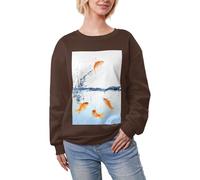 JEJEA Fisch-in-Wasser-Druck, Winter, Fleece, gefüttert, warm, lässig, Damen, übergroß, langärmelig, Pullover, modisches Sweatshirt, coffee, S