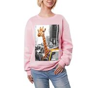 JEJEA Giraffe in New York Print Winter Fleece Gefüttert Warm Casual Tops Damen Oversized Langarm Pullover Fashion Sweatshirt, rose, S