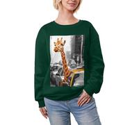 JEJEA Giraffe in New York Print Winter Fleece Gefüttert Warm Casual Tops Damen Oversized Langarm Pullover Fashion Sweatshirt, dunkelgrün, M
