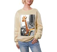 JEJEA Giraffe in New York Print Winter Fleece Gefüttert Warm Casual Tops Damen Oversized Langarm Pullover Fashion Sweatshirt, aprikose, L