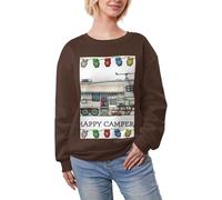 JEJEA Happy Camper Print Winter Fleece Gefüttert Warm Casual Tops Damen Oversized Langarm Pullover Fashion Sweatshirt, coffee, XS
