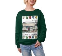 JEJEA Happy Camper Print Winter Fleece Gefüttert Warm Casual Tops Damen Oversized Langarm Pullover Fashion Sweatshirt, dunkelgrün, XS
