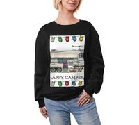 JEJEA Happy Camper Print Winter Fleece Gefüttert Warm Casual Tops Damen Oversized Langarm Pullover Fashion Sweatshirt, Schwarz , XS