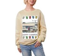 JEJEA Happy Camper Print Winter Fleece Gefüttert Warm Casual Tops Damen Oversized Langarm Pullover Fashion Sweatshirt, aprikose, L