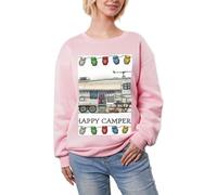 JEJEA Happy Camper Print Winter Fleece Gefüttert Warm Casual Tops Damen Oversized Langarm Pullover Fashion Sweatshirt, rose, XS