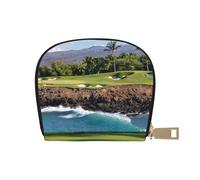 JEJEA Hawaii Beach Golfplatz-Druck, Kreditkartenetui, kleines Kartenetui mit Reißverschluss, Leder-Kartenhalter, weiß, Einheitsgröße
