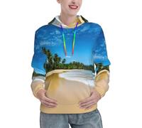 JEJEA Kapuzenpullover mit aufgedrucktem Himmelswellen und Stranddruck, trendiger Grafik, Sweatshirt mit Kängurutasche, Herbstgeschenke für Damen, Schwarz , L