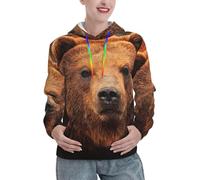JEJEA Kapuzenpullover mit Grizzly-Bär-Aufdruck, trendiger Grafik, Sweatshirt mit Kängurutasche, Herbstgeschenke für Damen, Schwarz , XL