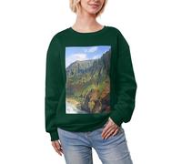 JEJEA Kauai Hawaii Seashore Print Winter Fleece Gefüttert Warm Casual Tops Damen Oversized Langarm Pullover Fashion Sweatshirt, dunkelgrün, XL