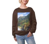 JEJEA Kauai Hawaii Seashore Print Winter Fleece Gefüttert Warm Casual Tops Damen Oversized Langarm Pullover Fashion Sweatshirt, coffee, M