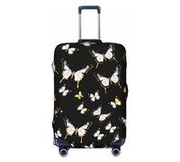 JEJEA Kofferüberzug, Motiv: goldfarbene weiße Schmetterlinge, schwarzer Druck, Reisegepäckabdeckung, waschbar, kratzfest, Schwarz , M