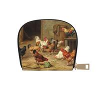 JEJEA Kreditkartenetui mit Bauernhof-Hühner-Aufdruck, kleines Kartenetui mit Reißverschluss, Leder-Kartenhalter, weiß, Einheitsgröße