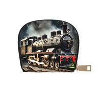 JEJEA Kreditkartenetui mit Dampflokomotiven-Zug-Aufdruck, kleines Kartenetui mit Reißverschluss, Leder-Kartenhalter, weiß, Einheitsgröße