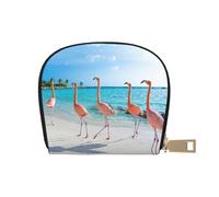 JEJEA Kreditkartenetui mit Flamingo-Motiv am Strand, kleiner Kartenhalter mit Reißverschluss, Kartenhalter aus Leder, weiß, Einheitsgröße