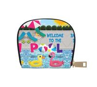 JEJEA Kreditkartenetui mit Flamingo- und Schwimmbad-Aufdruck, kleines Kartenetui mit Reißverschluss, Leder-Kartenhalter, weiß, Einheitsgröße