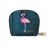JEJEA Kreditkartenetui mit Halloween-Flamingo-Hexenhut, kleiner Kartenhalter mit Reißverschluss, Leder-Kartenhalter, weiß, Einheitsgröße