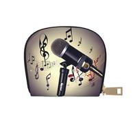 JEJEA Kreditkartenetui mit Mikrofon und Musiknoten-Aufdruck, kleiner Kartenhalter mit Reißverschluss, Leder-Kartenhalter, weiß, Einheitsgröße