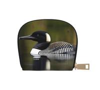 JEJEA Loon Nature Kreditkartenetui mit Vogelmotiv, kleiner Kartenhalter mit Reißverschluss, Leder-Kartenhalter, weiß, Einheitsgröße