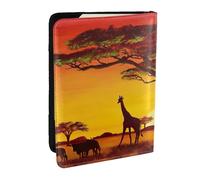 JEJEA Reise-Organizer mit afrikanischem Tiermotiv und Sonnenuntergang-Druck, Kreditkartenetui, Reisepasshülle, Brieftasche, für Reisen, Schwarz , Einheitsgröße