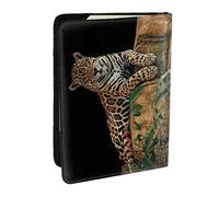 JEJEA Reise-Organizer mit afrikanischem Wildtier-Leopardenmuster auf Felsen, Kreditkartenetui, Reisepasshülle, Brieftasche, für Reisen, Schwarz , Einheitsgröße