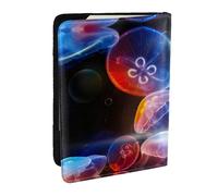 JEJEA Reise-Organizer mit buntem Quallen-Aufdruck, Kreditkartenetui, Reisepasshülle, Brieftasche, für Reisen, Schwarz , Einheitsgröße