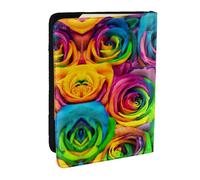 JEJEA Reise-Organizer mit buntem Rosen-Druck, Kreditkartenetui, Reisepasshülle, Brieftasche, für Reisen, Schwarz , Einheitsgröße