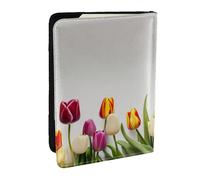 JEJEA Reise-Organizer mit buntem Tulpenmuster, Kreditkartenetui, Reisepasshülle, Brieftasche, für Reisen, Schwarz , Einheitsgröße