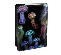 JEJEA Reise-Organizer mit farbigen Quallen, Kreditkartenetui, Reisepasshülle, Brieftasche, für Reisen, Schwarz , Einheitsgröße