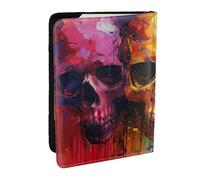 JEJEA Reise-Organizer mit farbigen Totenköpfen, Kreditkartenetui, Reisepasshülle, Brieftasche, für Reisen, Schwarz , Einheitsgröße