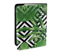 JEJEA Reise-Organizer mit grünen Blättern der Palme, tropischer Pflanzendruck, Kreditkartenetui, Reisepasshülle, Brieftasche, für Reisen, Schwarz , Einheitsgröße
