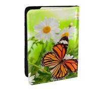 JEJEA Reise-Organizer mit Schmetterling auf Gänseblümchen, Kreditkartenetui, Reisepasshülle, Brieftasche, für Reisen, Schwarz , Einheitsgröße