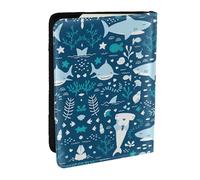 JEJEA Reise-Organizer mit süßem blauen Fisch-Druck, Kreditkartenetui, Reisepasshülle, Brieftasche, für Reisen, Schwarz , Einheitsgröße