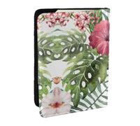 JEJEA Reise-Organizer mit tropischen Blättern, Kreditkartenetui, Reisepasshülle, Brieftasche, für Reisen, Schwarz , Einheitsgröße