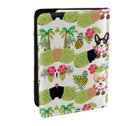 JEJEA Reise-Organizer mit tropischen Blumen und Corgi-Druck, Kreditkartenetui, Reisepasshülle, Brieftasche, für Reisen, Schwarz , Einheitsgröße