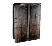 JEJEA Rustikaler Reise-Organizer mit Holztür-Druck, Reise-Organizer, Kreditkartenetui, Reisepass, Reisepasshülle, Brieftasche, für Reisen, Schwarz , Einheitsgröße