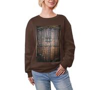 JEJEA Rustikaler Stall Holztür-Druck, Winter, Fleece, gefüttert, warm, lässig, Damen, übergroß, langärmelig, Pullover, modisches Sweatshirt, coffee, XL