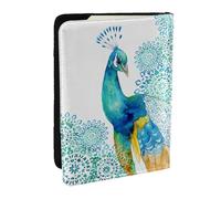 JEJEA Schöner Reise-Organizer mit Pfauen- und Blumendruck, Kreditkartenetui, Reisepasshülle, Brieftasche, für Reisen, Schwarz , Einheitsgröße