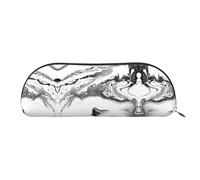 JEJEA Schwarzes und weißes Federmäppchen aus Leder mit Marmor-Druck, mit Reißverschluss, Federmäppchen, Federmäppchen, Make-up-Kosmetiktasche, silber, Einheitsgröße, Kulturbeutel