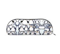 JEJEA Viele niedliche Baby-Pinguine, Skizzendruck, Leder-Federmäppchen, Federmäppchen, Federmäppchen, Make-up-Kosmetiktasche, Silber, Einheitsgröße, Kulturbeutel, Silber, One Size, Kulturbeutel