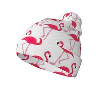 JEJEA Warme Wintermütze mit pinkem Flamingo-Muster, Unisex, modisch, Strickmütze mit Bündchen, warme Mütze für Erwachsene, kaltes Wetter, Schwarz , Einheitsgröße