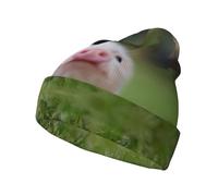 JEJEA Warme Wintermütze mit Schweine-Aufdruck, Unisex, modisch, gestrickt, mit Bündchen, warme Mütze für Erwachsene, kaltes Wetter, Totenkopfmütze, Schwarz, Schwarz , Einheitsgröße