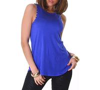 Jela London Damen Basic Tank Top Racerback dünn Nieten Glitzer A-Linie Vokuhila, Blau