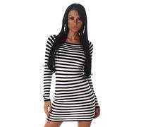 Jela London Damen Fein Strick Mini Kleid Longpullover Streifen Bodycon, Dunkelblau