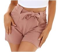 Jela London Damen High-Waist Sommer-Shorts Paperbag Gürtel Stretch, Rosa 40-42 (L/XL)