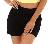 Jela London Damen High-Waist Sommer-Shorts Paperbag Gürtel Stretch, Schwarz 36-38 (S/M)