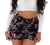 Jela London Damen Sommer Shorts Blumen Hotpants High-Waist Taschen, Schwarz 34-38 (M/L)