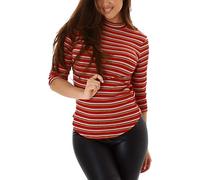 Jela London Damen Streifen Pullover Sweatshirt Langarm-Shirt Glitzer Stretch Slim-Fit, Rot-Rosa-Gold, 38-40 L